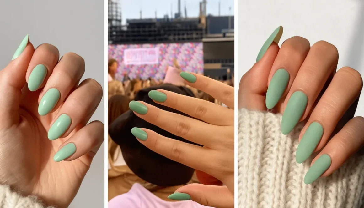 three pictures of mnt green nails