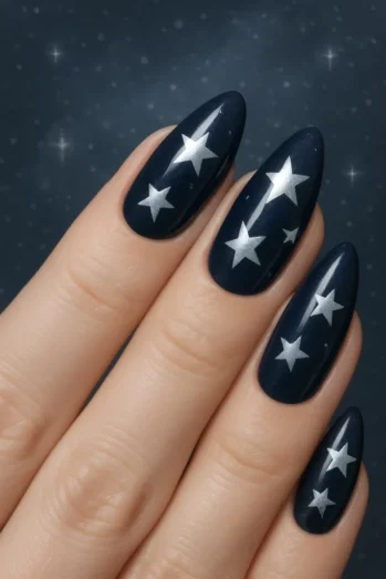 silver stars blue nails