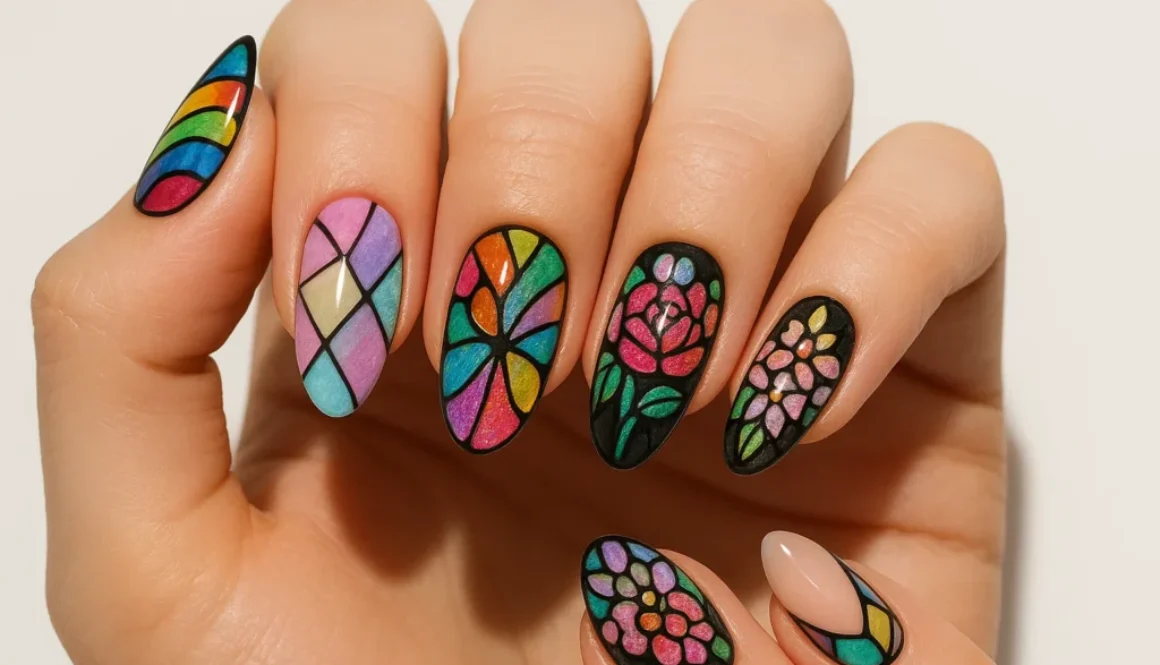 diferent nail designs in hand