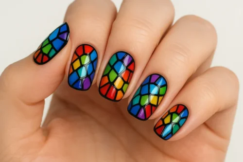rainbow mosiac nails