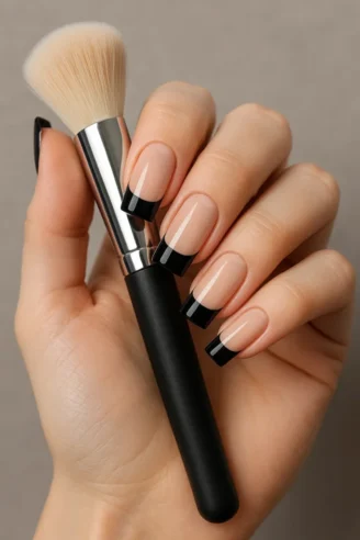 black nail hand holding a brush